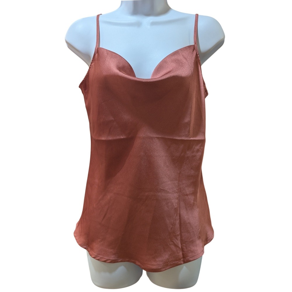 Express Cowl Neck Satin Camisole Terracotta Rose Adjustable Straps Size Medium